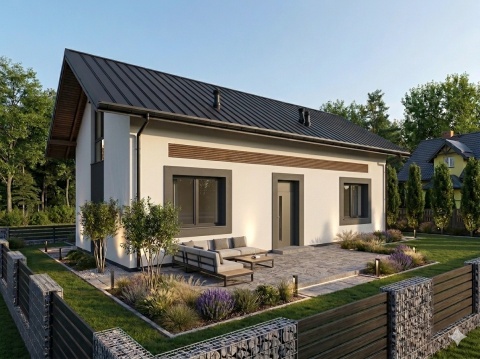 Projekt 70 m2"Adaś z poddaszem lustrzane odbicie" MIESZKALNY na Pozwolenie